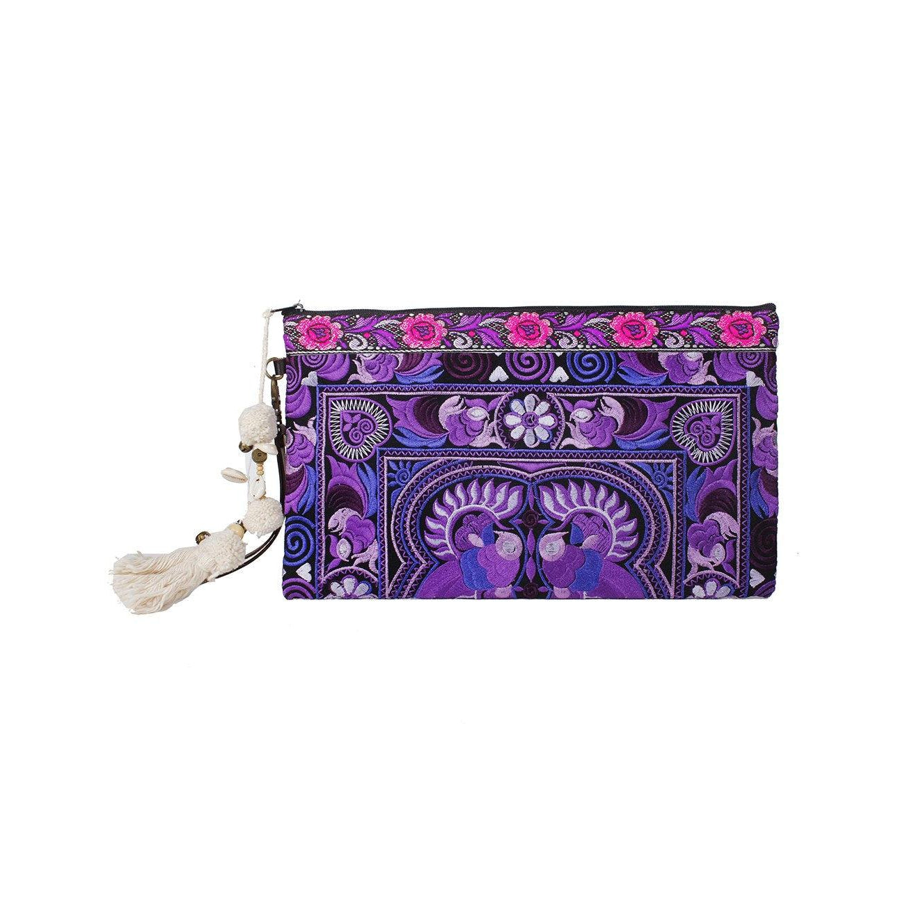 Botanica Embroidered Wristlet with PomPoms - Thailand