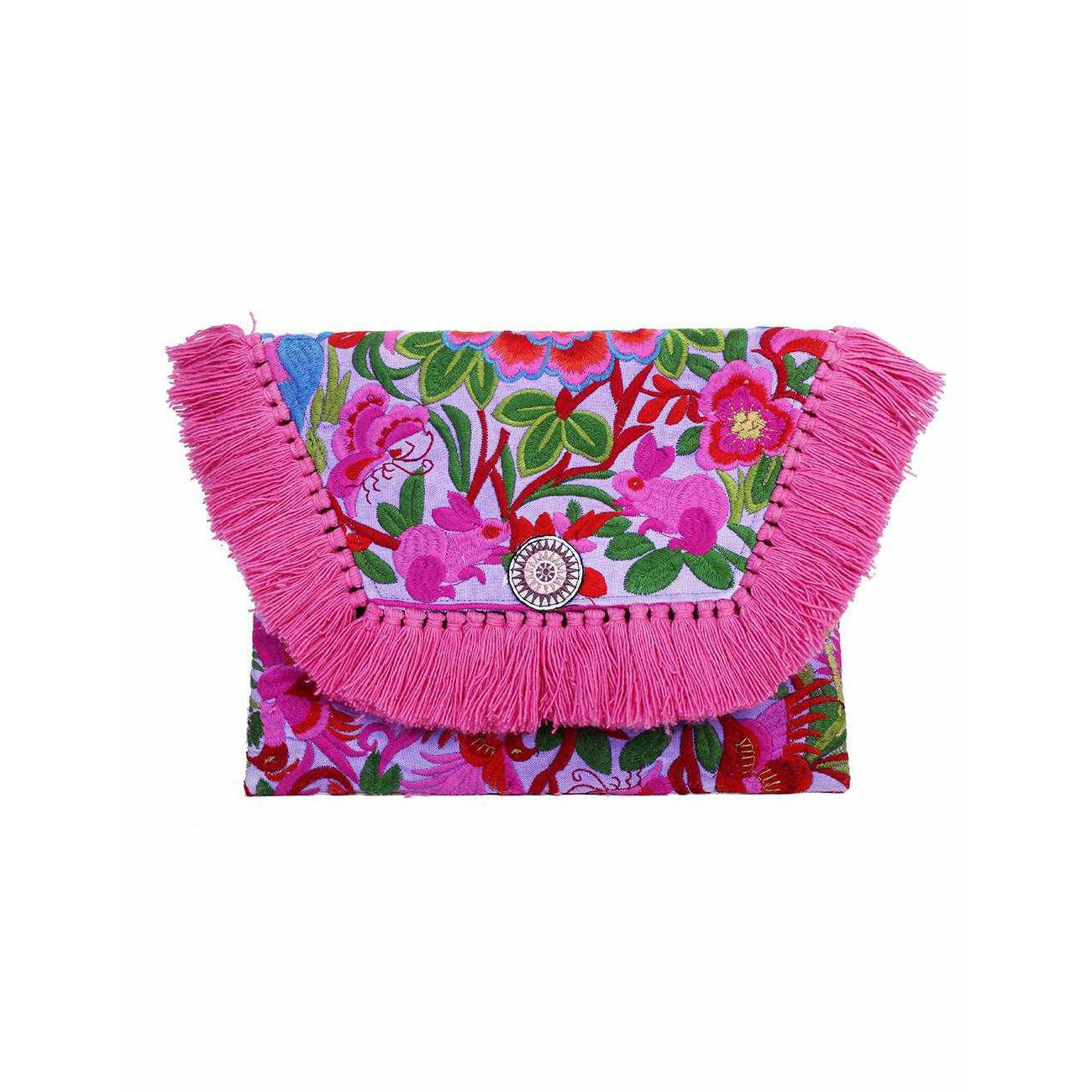 Embroidered Multi Tassel Envelope Clutch Bag - Thailand