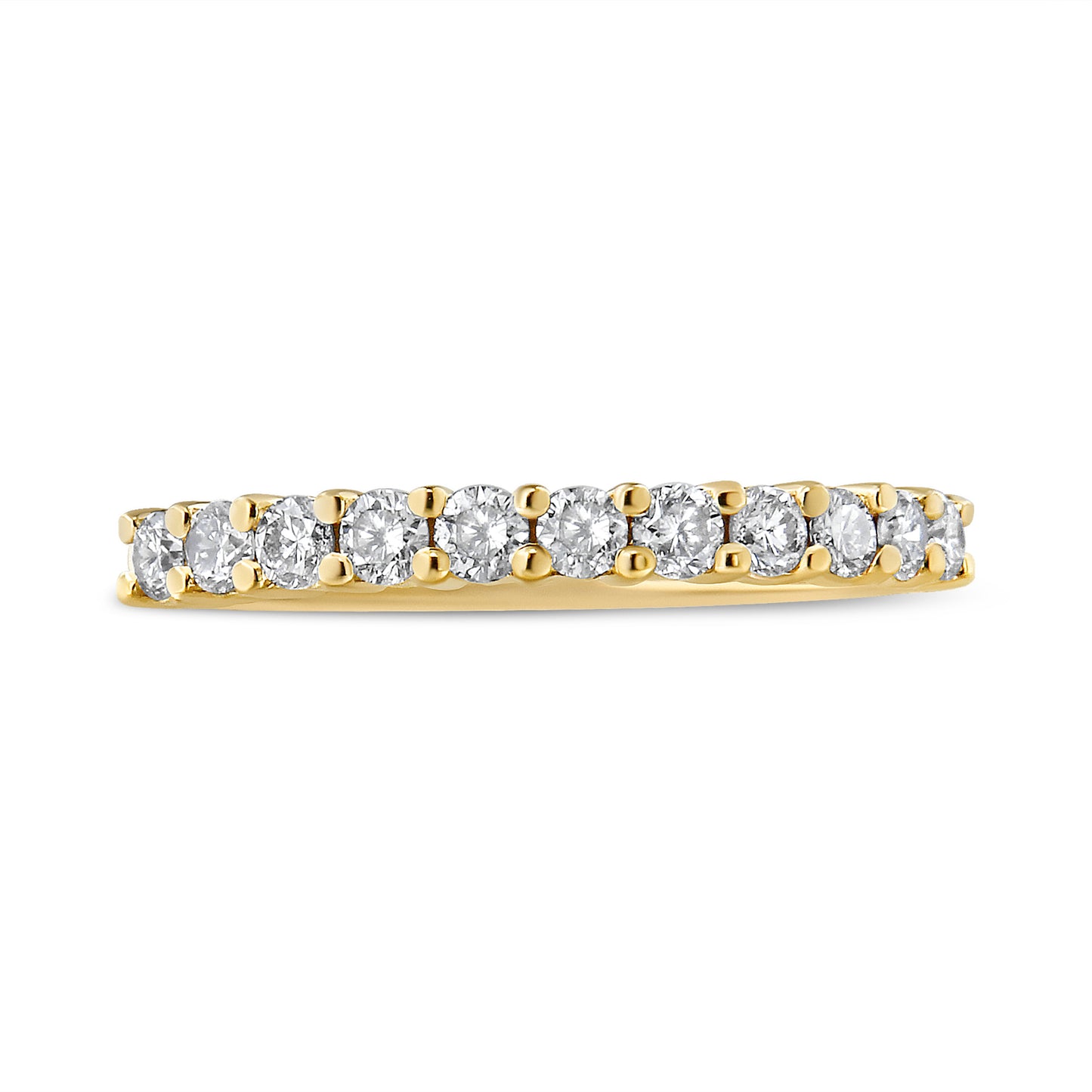 14K Yellow Gold Plated .925 Sterling Silver 1/2 cttw Shared Prong Set Brilliant Round-Cut Diamond 11 Stone Band Ring (J-K Color, I1-I2 Clarity) - Size 7