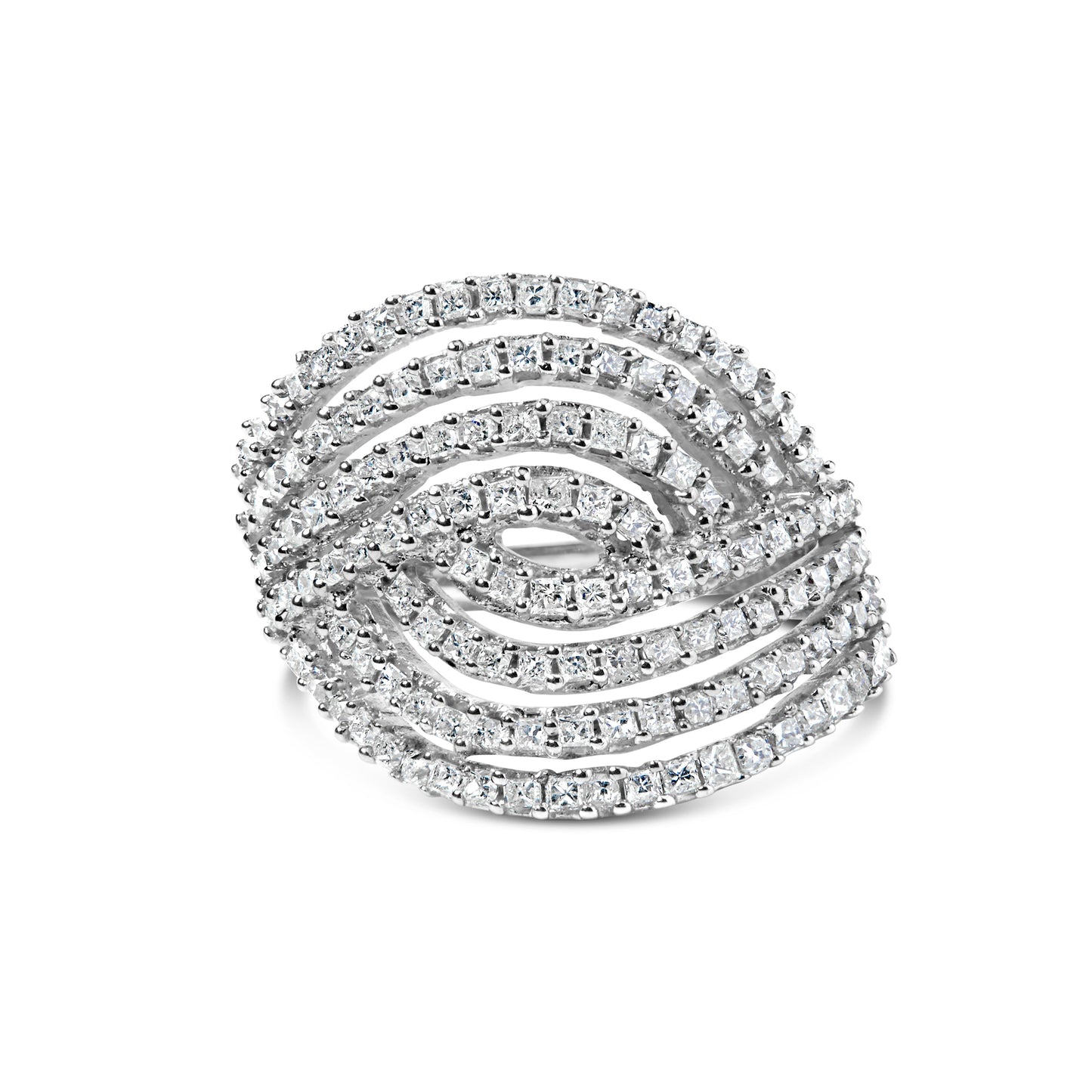 10K White Gold 1 1/2 Cttw Princess Diamond Swirl Design Cocktail Ring