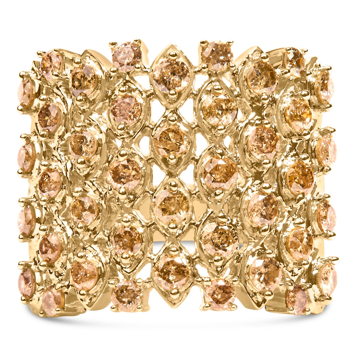 10K Yellow Gold 2.0 Cttw Brown Diamond Mesh Link Cocktail Ring