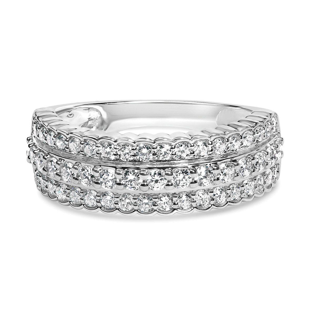 .925 Sterling Silver 1.0 cttw Lab Grown Diamond 3 Row Band Ring (F-G Color, VS1-VS2 Clarity) - Ring Size 7