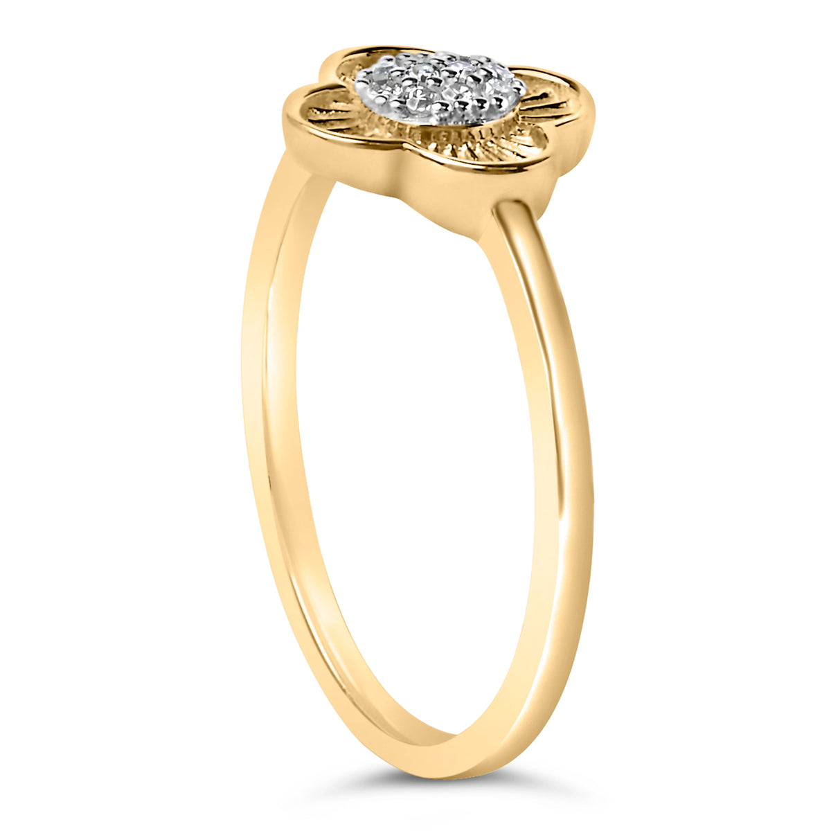 14K Yellow Gold Plated Silver Diamond Accent Clover Ring