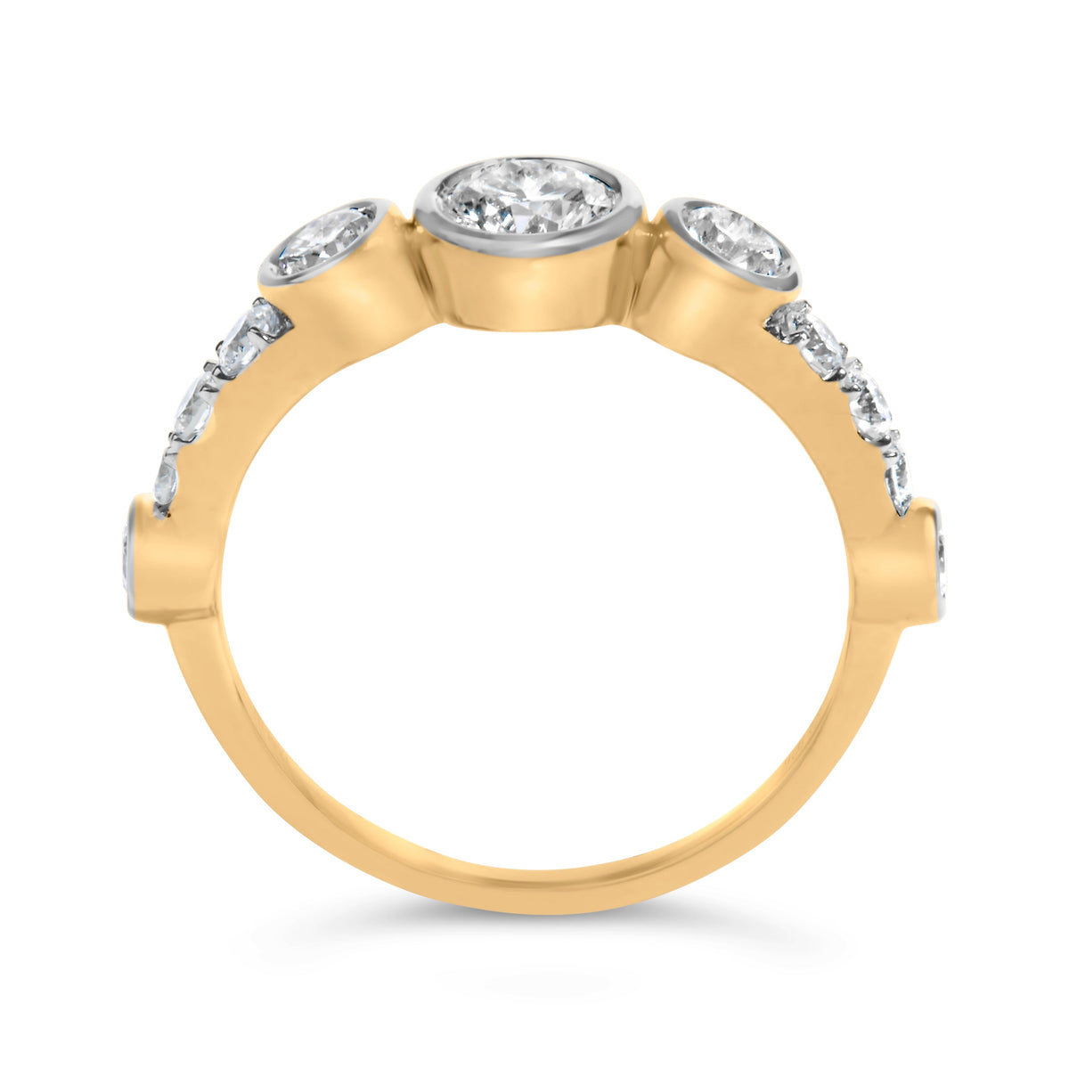 10K Yellow Gold Plated Silver 1.0 Cttw Round Lab Grown Diamond Bezel Station Ring