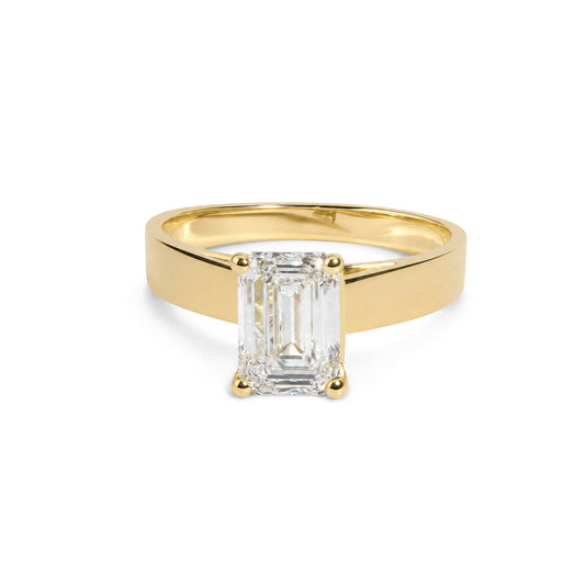 IGI Certified 14K Yellow Gold 2 Cttw Emerald-Cut Lab-Grown Diamond Wide Band Engagement Ring