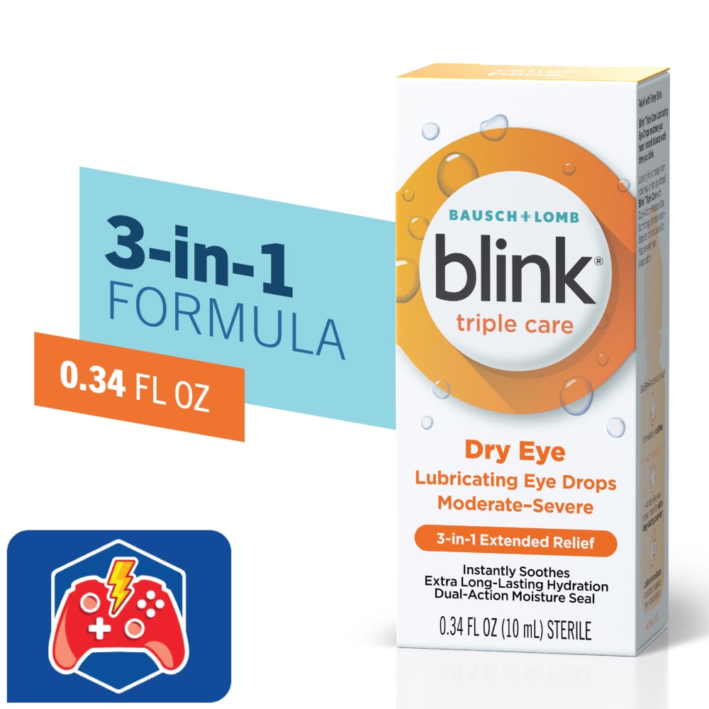 Blink Triple Care Lubricating Dry Eye Drops .34 Oz Ea, Moderate-Severe