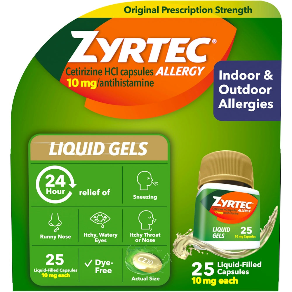 Zyrtec Liquid Gels, Original Prescription Strength, 10 Mg, Allergy, Capsules