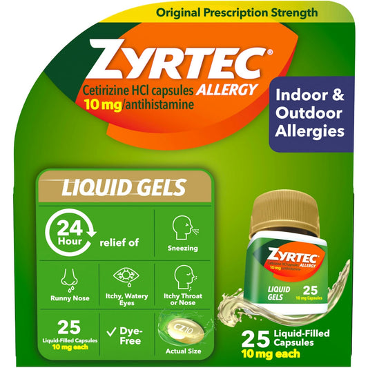 Zyrtec Liquid Gels, Original Prescription Strength, 10 Mg, Allergy, Capsules