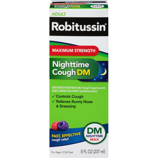 Robitussin Maximum Strength Nighttime Cough DM Max, Adult Formula, Berry Flavor - 8 Fl Oz Bottle