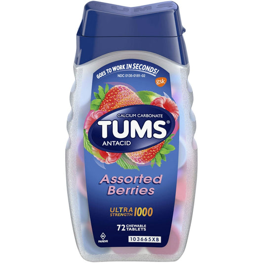 Tums Ultra Strength Chewable Antacid Tablets For Heartburn Relief, Assorted Berries
