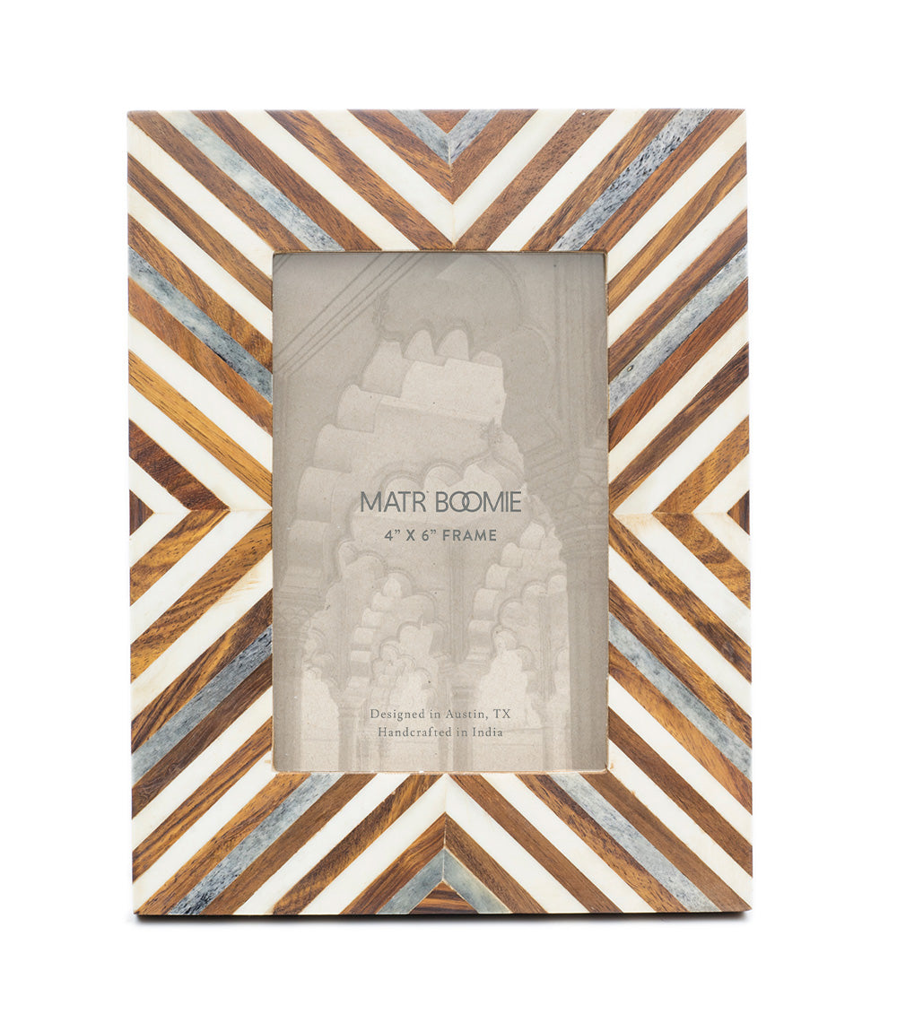 Banka Mundi 4x6 Brown & White Picture Frame - Carved Bone, Wood - Osadia Concept Store