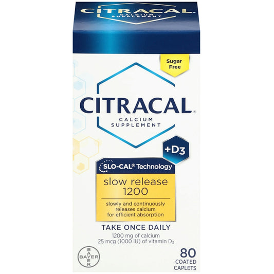 Citracal Calcium Supplement, Slow Release 1200 + D3, 80 Coated Tablets