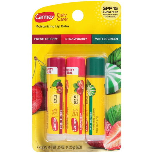 Carmex Daily Care Lip Balm, Moisturizing, Fresh Cherry/Strawberry/Wintergreen, SPF 15