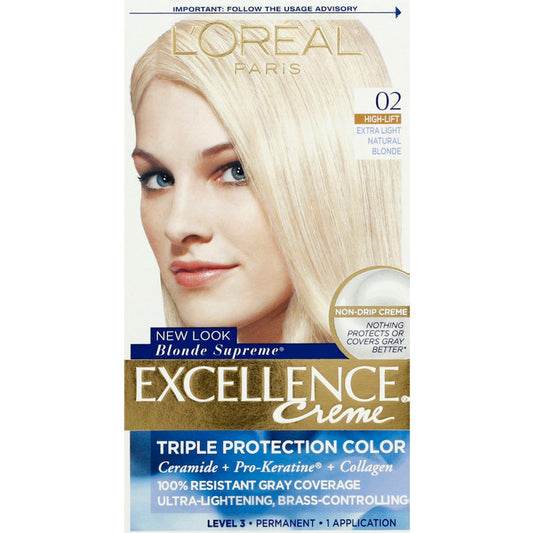 Excellence L'Oreal Paris Creme Permanent Triple Protection Hair Color, 02 Extra Light Natural Blonde, 1 Kit