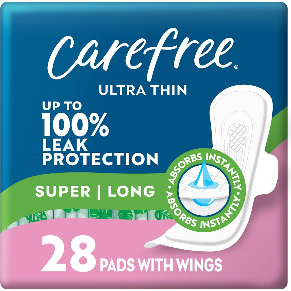 Carefree Ultra Thin Pads, Super/Long Pads With Wings, 28ct