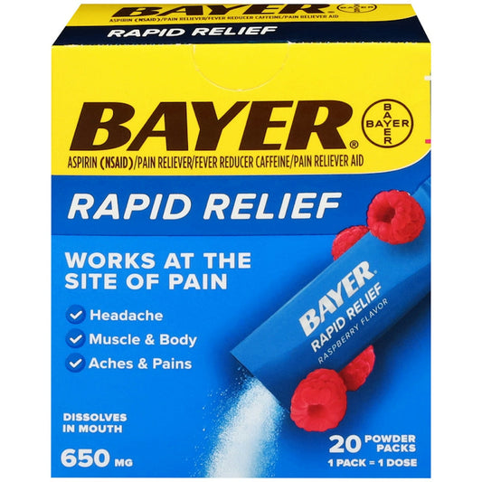 Bayer Rapid Relief, Raspberry Flavor, 650 Mg, Powder Packs