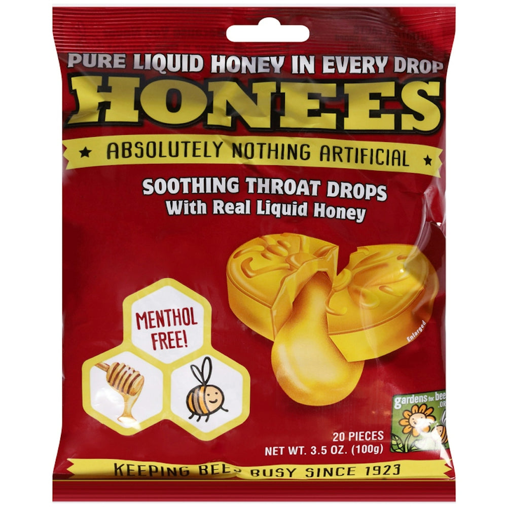 Honees Throat Drops, With Real Liquid Honey, Soothing