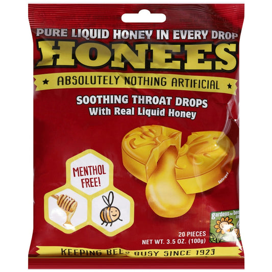 Honees Throat Drops, With Real Liquid Honey, Soothing