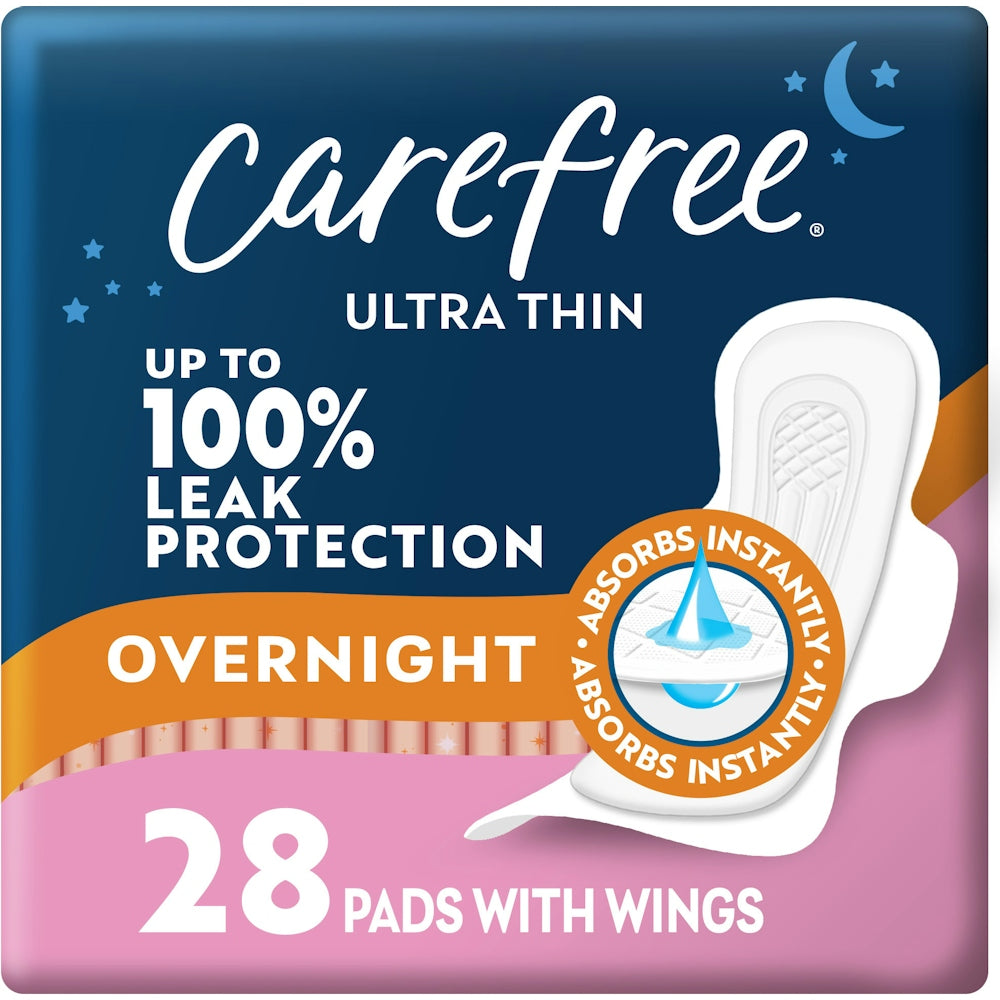 Carefree Ultra Thin Overnight Pads With Wings - 28ct