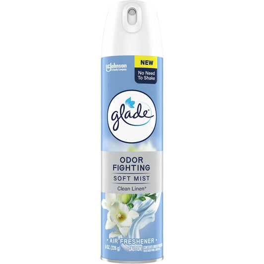Glade Air Freshener, Odor Fighting, Soft Mist, Clean Linen 8 Oz