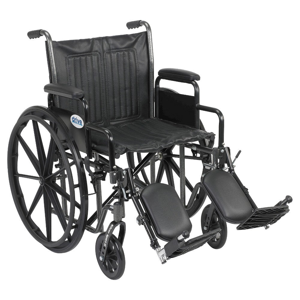 Drive Medical Silver Sport 2 Wheelchair, Detachable Desk Arms, Elevating Leg Rests, 20" Seat