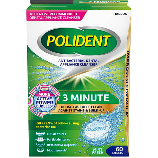 Polident Antibacterial Dental Appliance Cleanser 3 Minute Mint Fresh Tablets