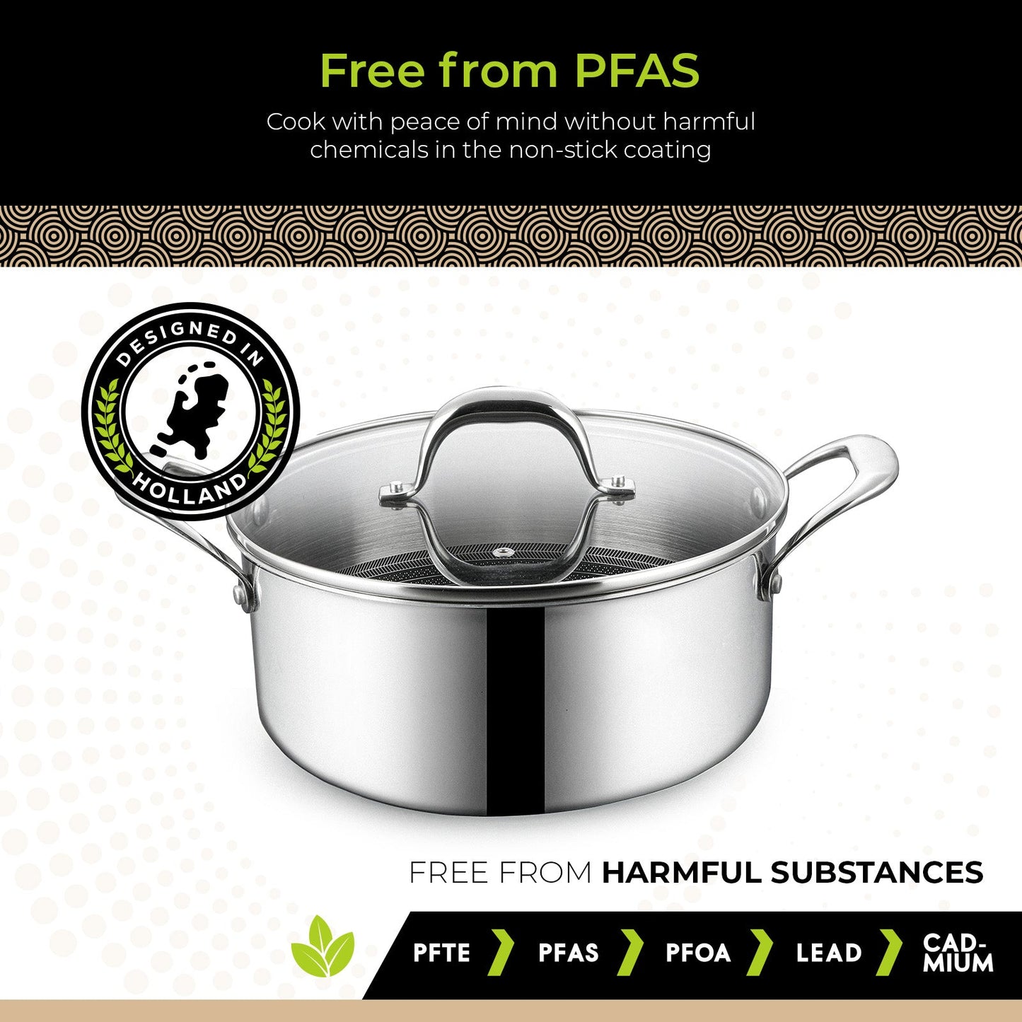 BE | LIVING - Circlad Series - 5 qt / 8.5"/ 24 cm Casserole with lid - Triply Stainless Steel Circlad