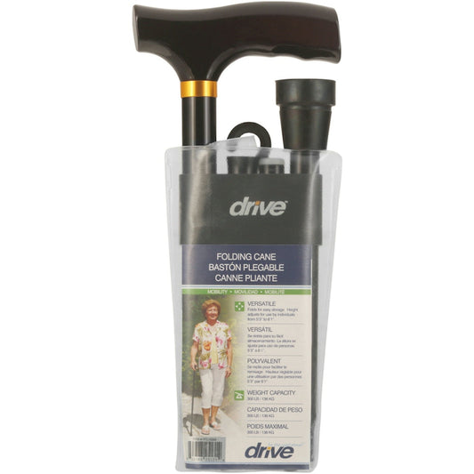 Drive Medical Lightweight Adjustable Black Folding Cane With T Handle