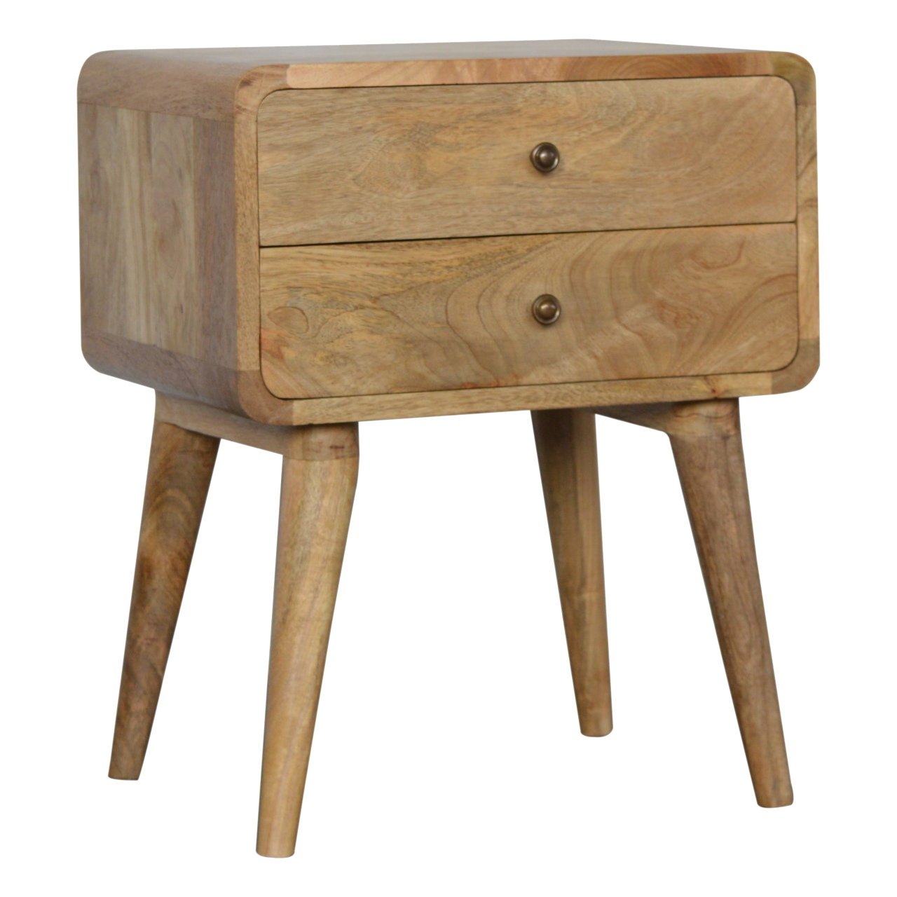 Solid Wood Curved Bedside, 2 Drawers