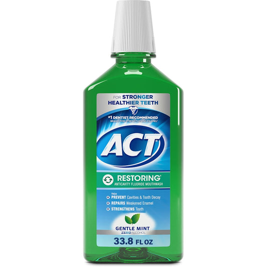Act Restoring Anticavity Fluoride Mouthwash, Alcohol Free, Mint Burst, 33.8 Fl Oz (1 L)
