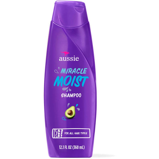 Aussie Miracle Moist With Avocado & Jojoba Oil Shampoo - Paraben Free, 12.1 Fl Oz