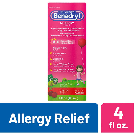 Children's Benadryl Allergy Non Anti Itch, Liquid, Cherry 4 Fl Oz