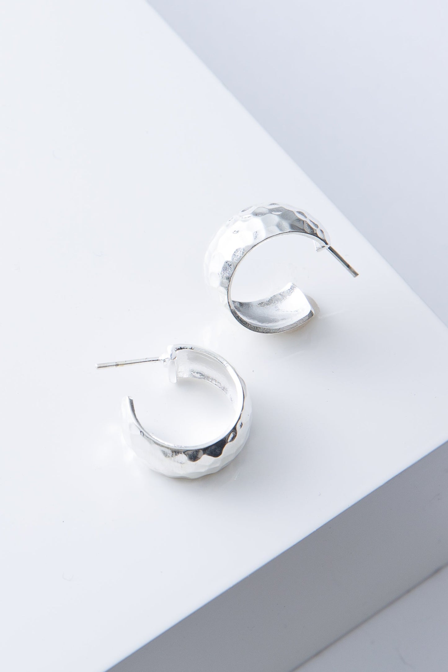Wide Hammered Hoops, Silver
