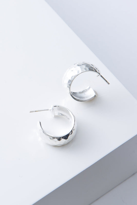 Wide Hammered Hoops, Silver