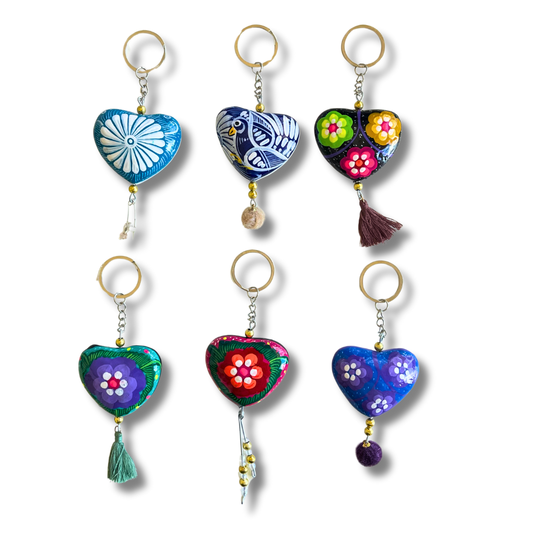 Hand Painted Bohemian Heart Clay Assorted Keychain - Mexico - Osadia Concept Store
