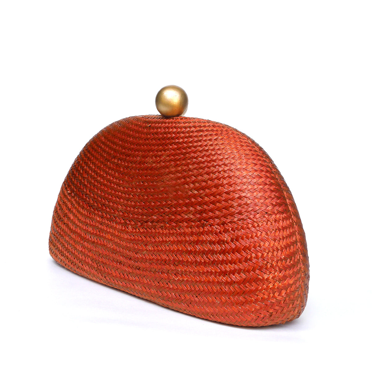THE HELENA — Rust Woven Straw Clutch with Gold Ball Clasp
