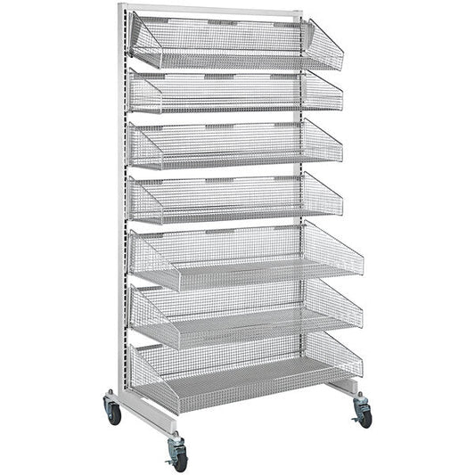 Quantum Storage Systems 26" X 48" X 74" Chrome Partition Wall System With 11" And 17" Hanging Basket WS70-SS48-4S3L