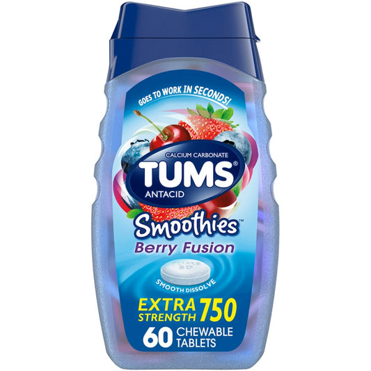 Tums Smoothies Antacid, Extra Strength, 750 Mg, Berry Fusion, Chewable Tablets