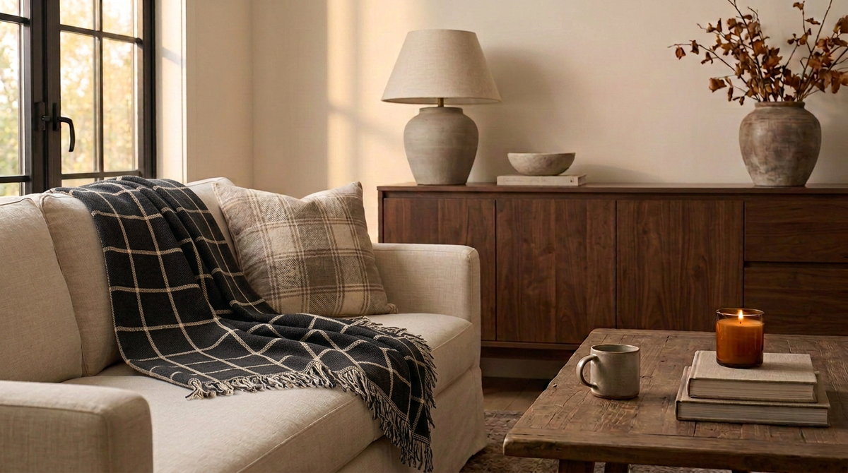 Charcoal Grid Jacquard Woven Throw