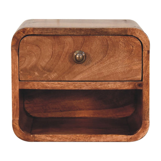 Solid Wood Mini Honey Caramel Wall-Mounted Bedside Table