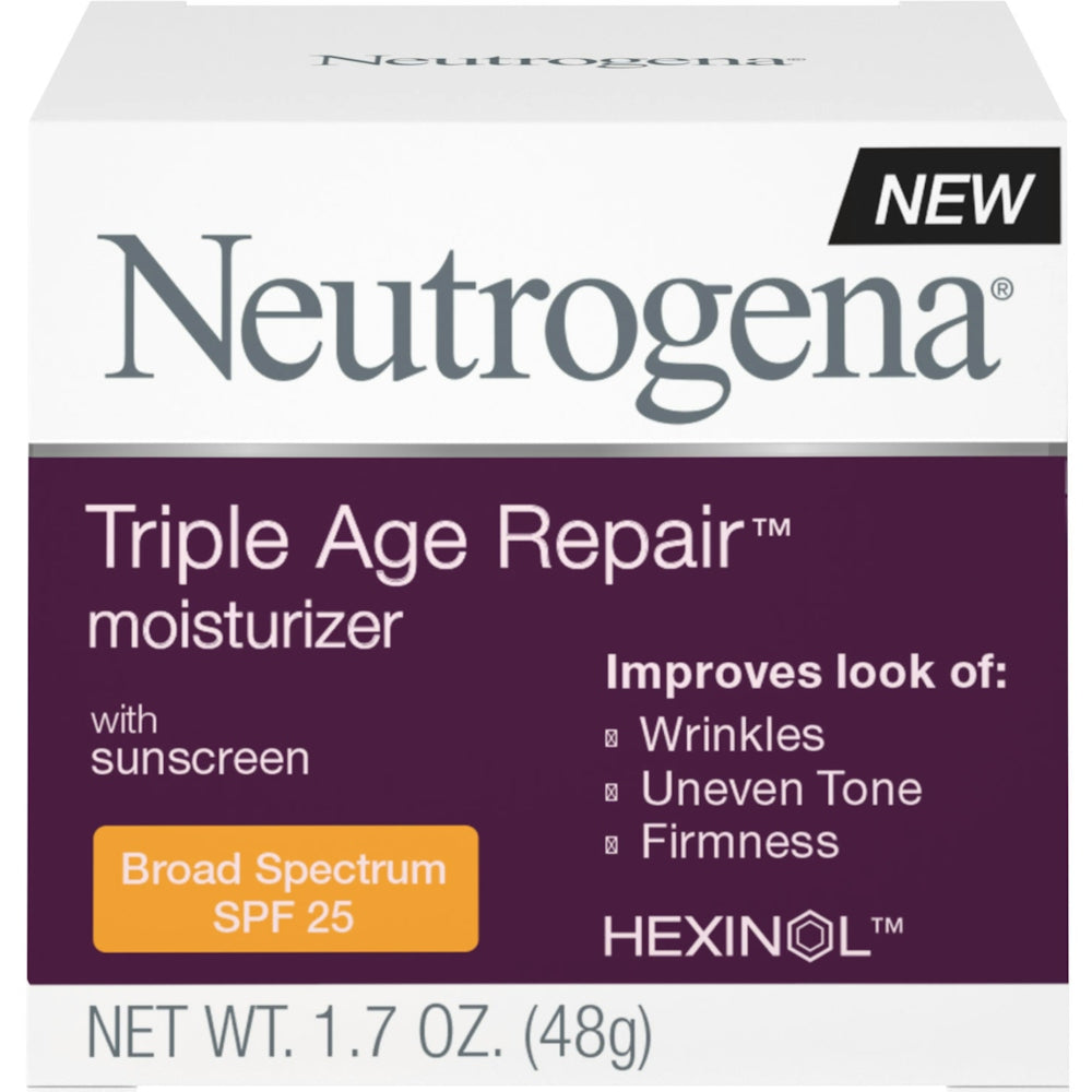 Neutrogena Triple Age Repair Anti-Aging Daily Facial Moisturizer With SPF 25 Sunscreen & Vitamin C, Firming Anti-Wrinkle Face & Neck Cream For Dark Spots, Glycerin & Shea Butter, 1.7 Oz