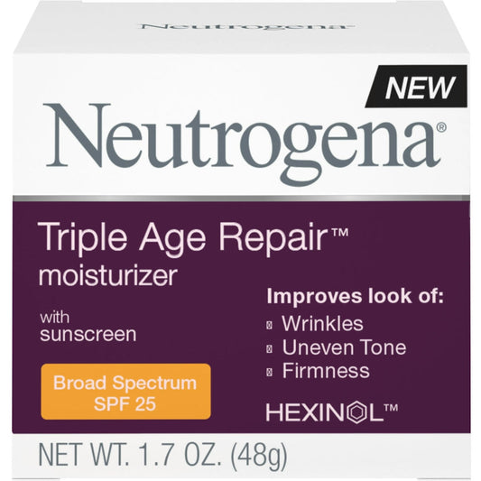 Neutrogena Triple Age Repair Anti-Aging Daily Facial Moisturizer With SPF 25 Sunscreen & Vitamin C, Firming Anti-Wrinkle Face & Neck Cream For Dark Spots, Glycerin & Shea Butter, 1.7 Oz
