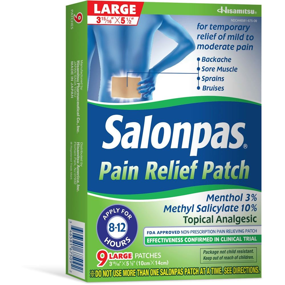 Salonpas Topical Analgesic Pain Relief Pach Large, Double Size,Value Pack 9Ea