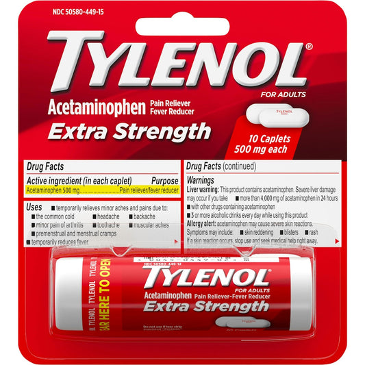 Tylenol Extra Strength, 500 Mg, Acetaminophen Pain Reliever Fever Reducer, Caplets
