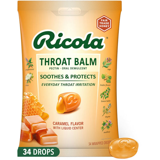 Ricola Throat Balm, Caramel Flavor, Drops