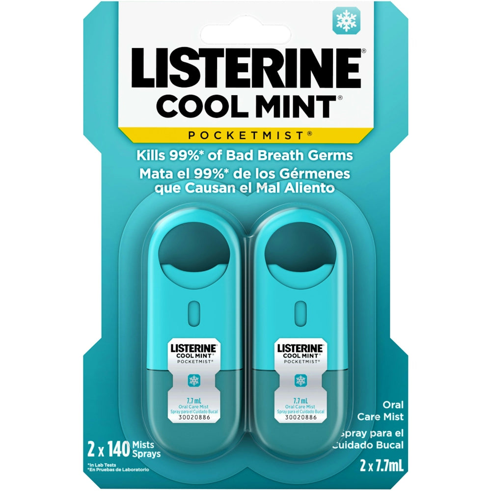 Listerine Pocketmist Cool Mint Oral Care Mist, Bad Breath, 2 X 7.7 Ml