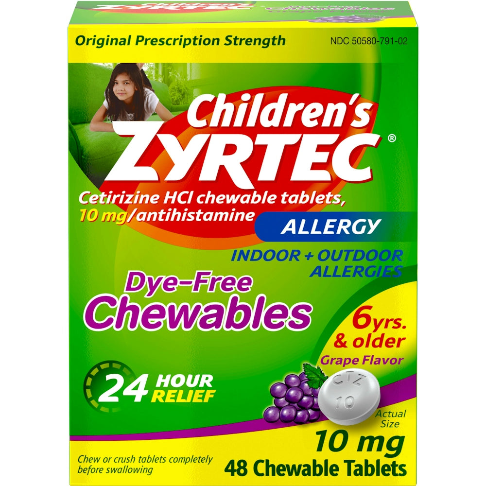 Zyrtec Children's Allergy Dye Free Chewables - Ages 6+ - 10mg - 48ct