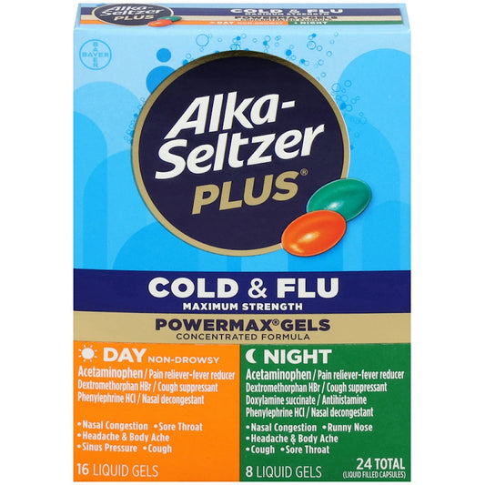 Alka-Seltzer Plus Cold & Flu, Maximum Strength, Day/Night, Liquid Gels