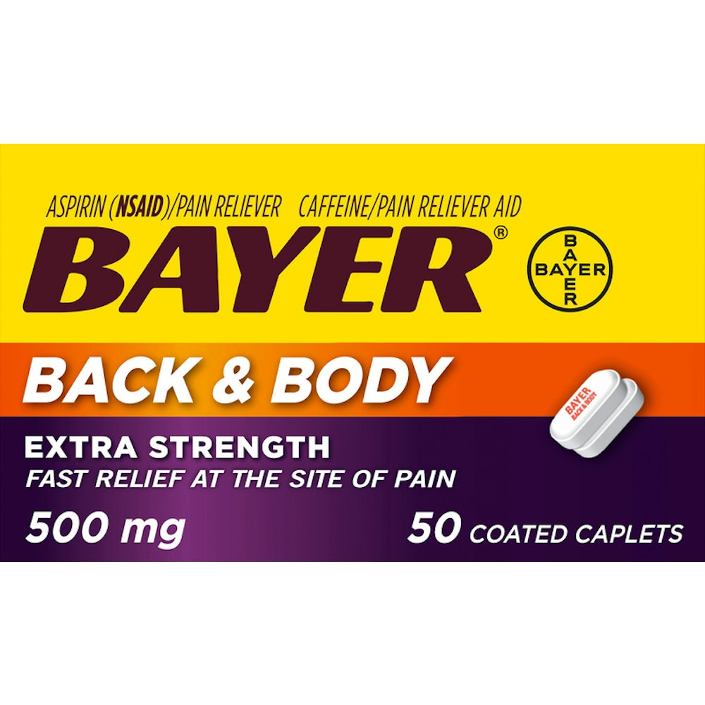 Bayer Aspirin Extra Strength Back & Body Pain 500 Mg 50 Coated Caplets