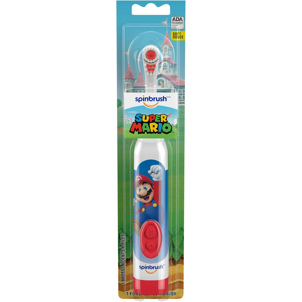 Spinbrush Kids Super Mario Electric Battery Powered Toothbrush Soft Bristles